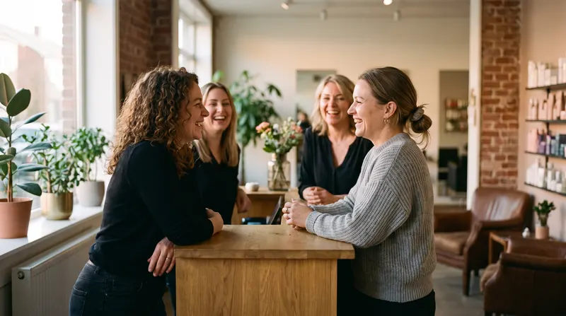 A salon team at the front desk
